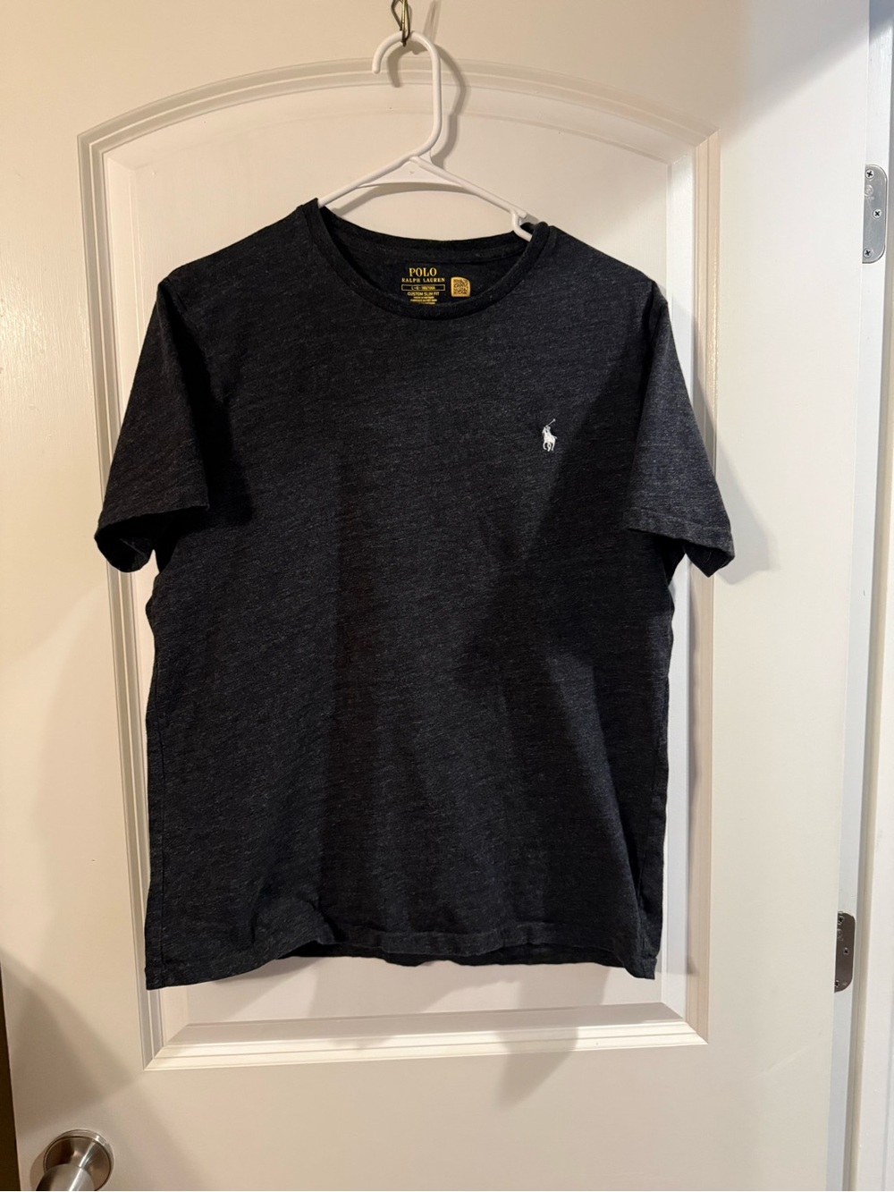 Polo by Ralph Lauren Men's Charcoal Crew Neck T-Shirt White Pony Logo Slim large